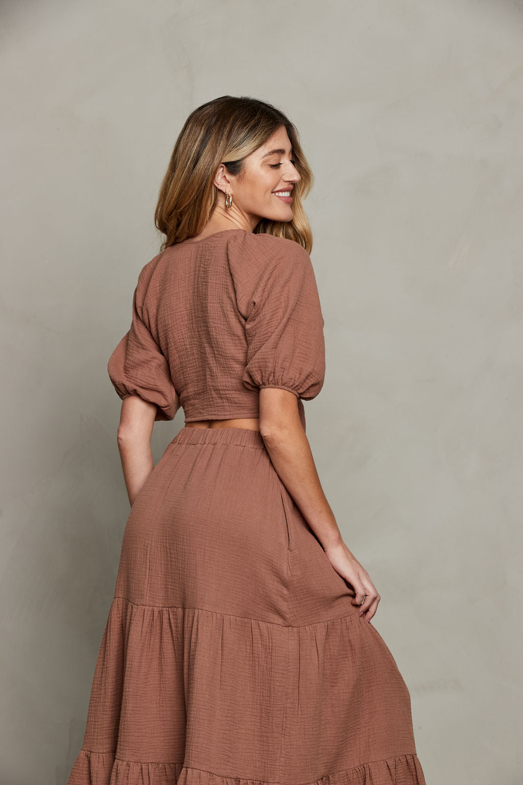 Cleo Tie Front Top - Latte