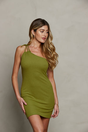 Kara Rib Dress - Chartreuse