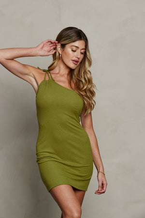 Kara Rib Dress - Chartreuse