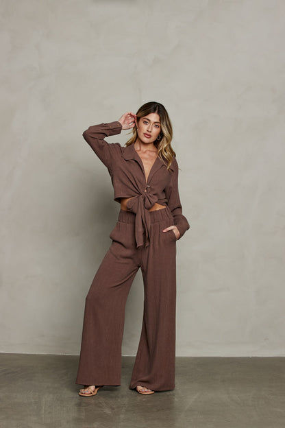Rhea Wide Leg Pant - Brown