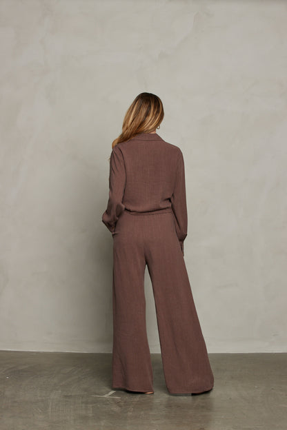 Rhea Wide Leg Pant - Brown