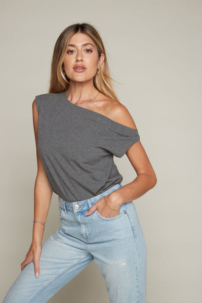 Drop Shoulder Top - Charcoal