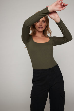 Olivia Long Sleeve Rib Top  - Olive