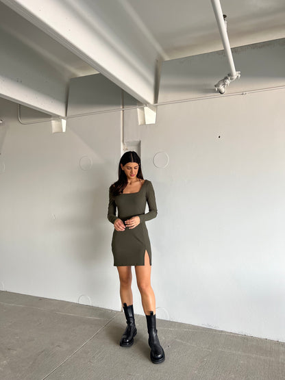 Emilia Mini Rib Dress - Olive
